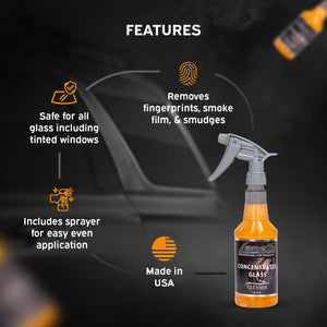 Concentrated Auto Glass Cleaner – Tint-Safe, Streak-Free, Removes Smoke Residue