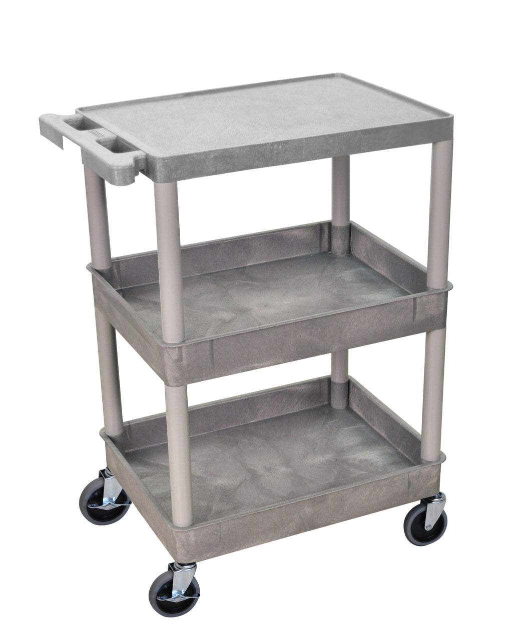 Gray 3 Shelf Cart W/Top Shelf Flat/Bottom Shelves Tub Item STC211-G