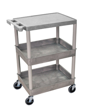 Gray 3 Shelf Cart W/Top Shelf Flat/Bottom Shelves Tub Item STC211-G