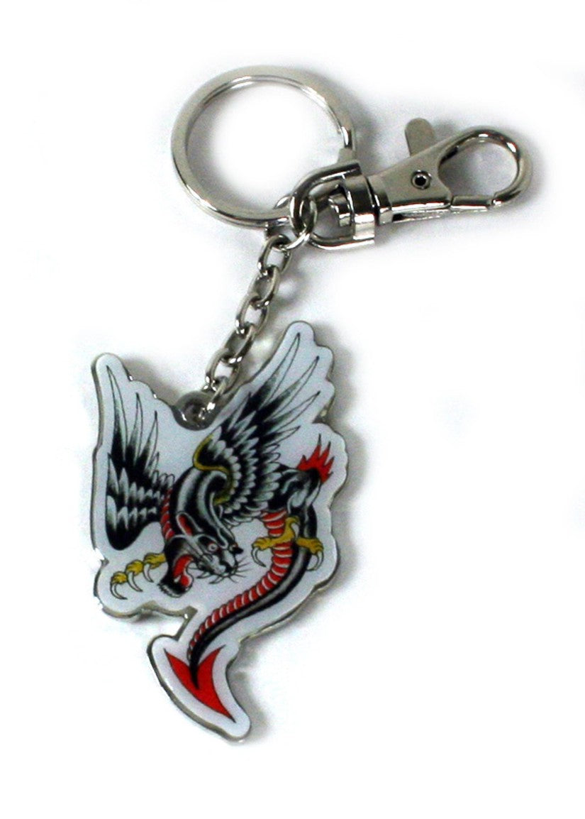 Ed Hardy Panther Dragon Chrome Keychain
