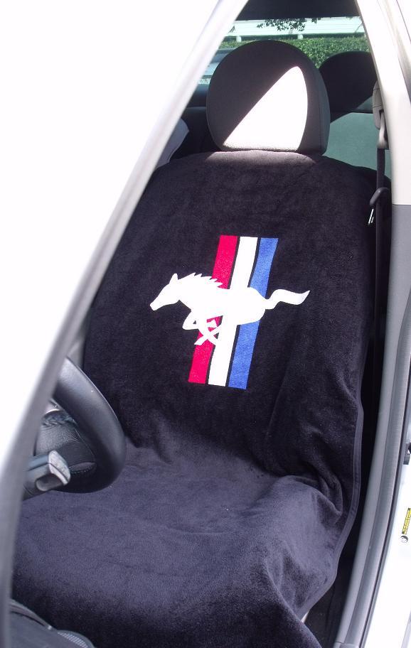Mustang Black Car Seat Cover Towel